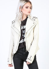 Off White Studded Moto Jacket