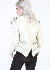 Off White Studded Moto Jacket