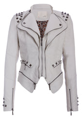 Off White Studded Moto Jacket