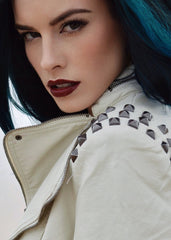 Off White Studded Moto Jacket