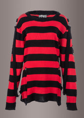 red and black striped sweater