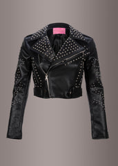 cropped leather jacket with studs