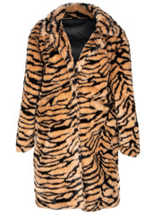 Tiger Pattern Oversized Faux Fur Coat Animal Print Plush Jacket