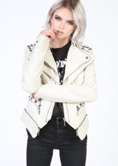 white studded moto jacket festival concert rocker rivet leather 