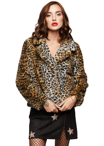 leopard print faux fur jacket