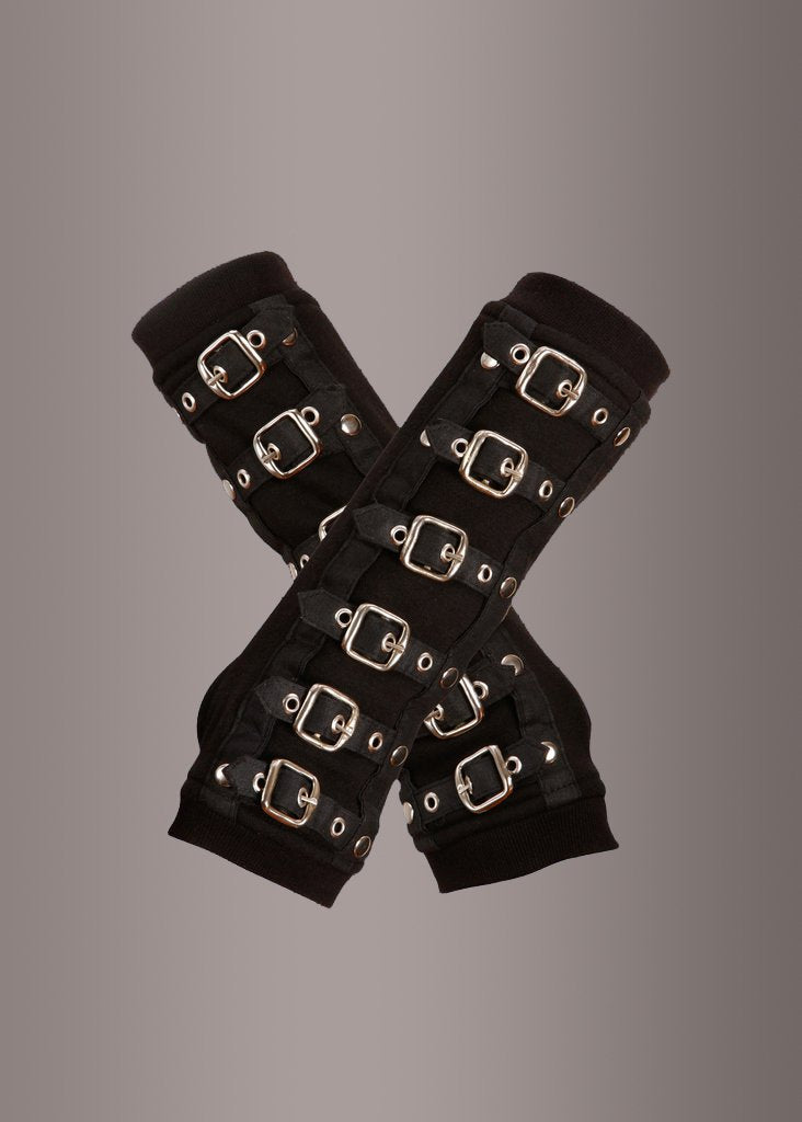 Goth Black Arm Warmers with Buckles