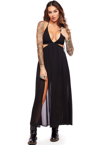 black cutout maxi dress