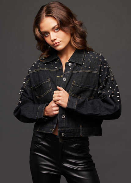 black denim jacket with studs