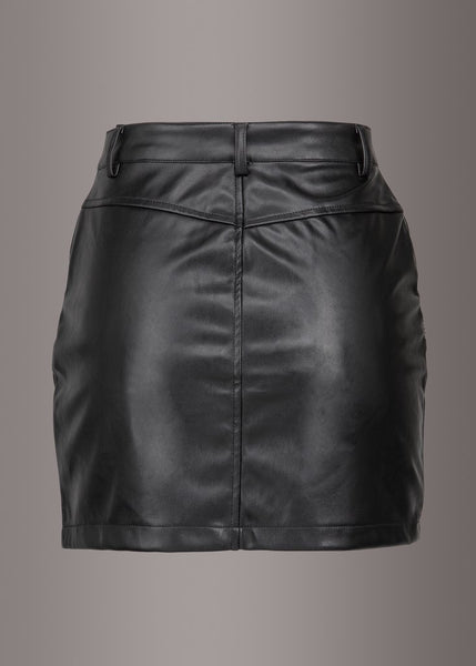 black faux leather mini skirt