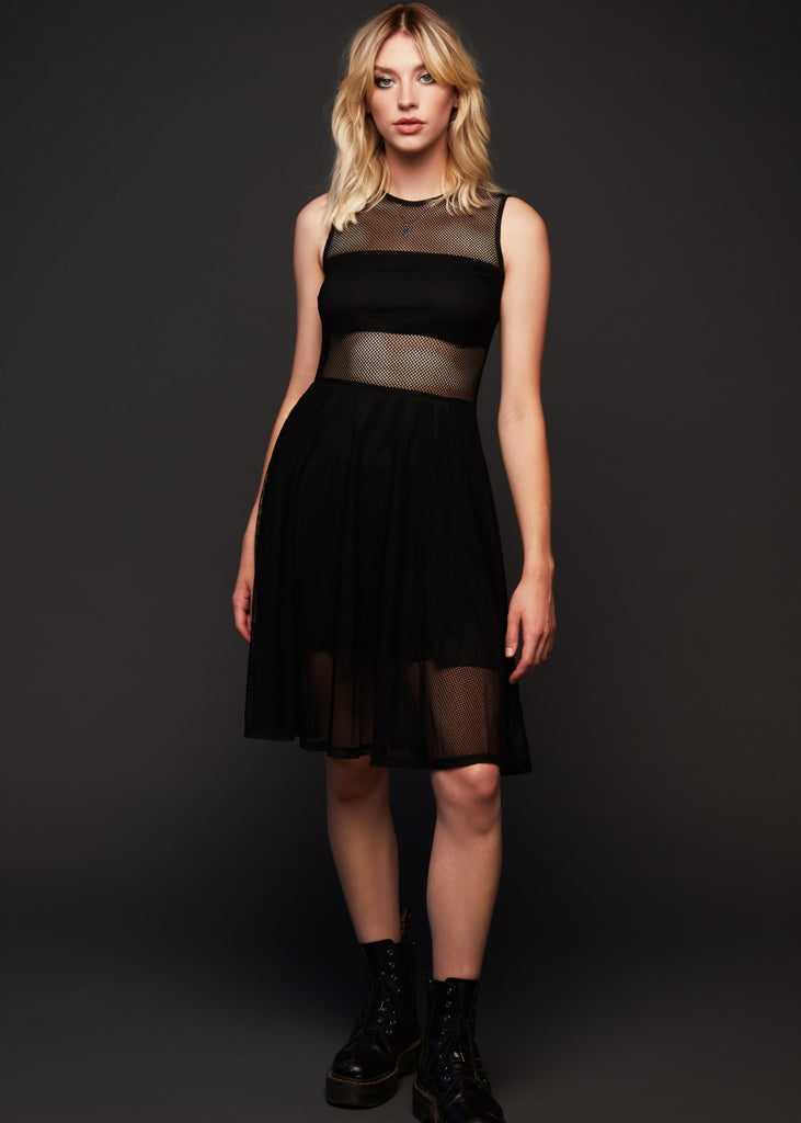 Black Fishnet A-Line Midi Dress | Goth shop | goth dresses | Pretty Attitude Black Fishnet A-Line Midi Dress | Goth shop | goth dresses | Pretty Attitude
