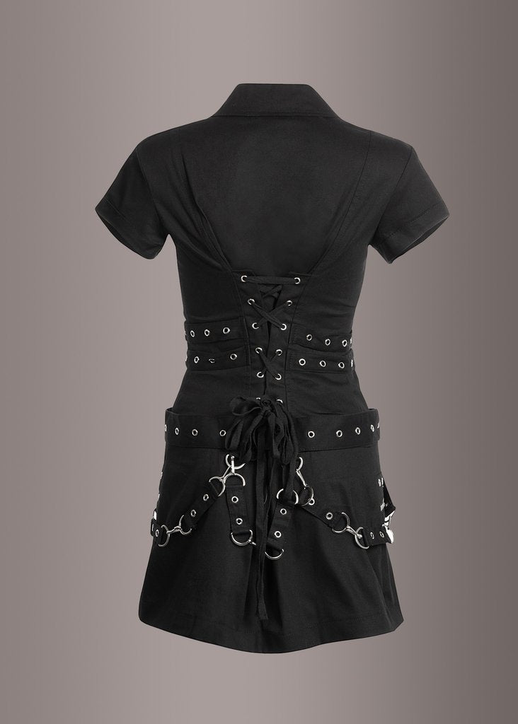 Macabre Heartdrop Goth Mini Dress with Buckles and Lacing - XS / Black Macabre Heartdrop Goth Mini Dress with Buckles and Lacing - XS / Black
