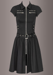 Black Magic Midi Dress with Buckles and Lacing