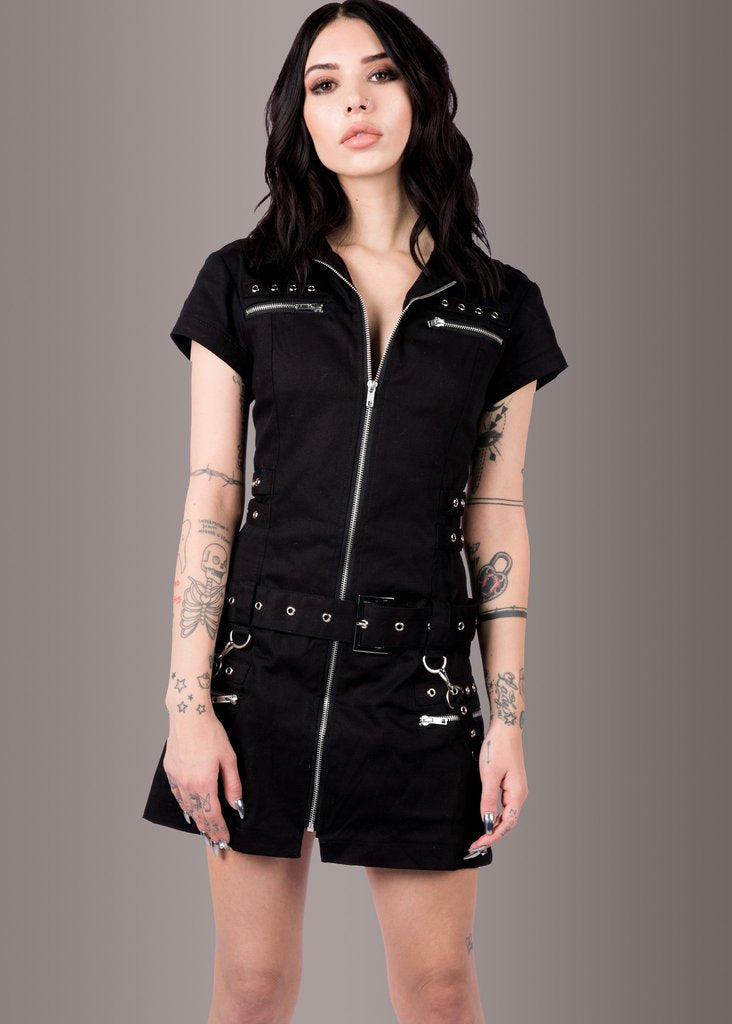 Pretty Attitude Macabre Heartdrop Goth Mini Dress with Buckles and Lacing XXXL / Black