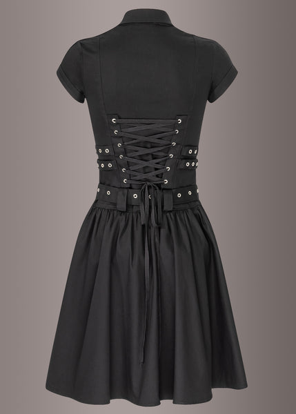 Black Magic Midi Dress with Buckles and Lacing