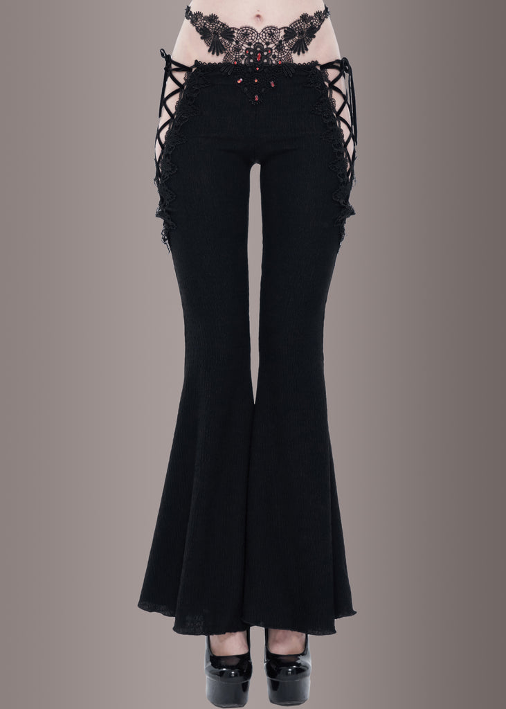 Women Goth Velvet Flare Pants Black Hollow Out Lace High Waist Bell Bottom  Trousers Sexy Gothic Boho Hippie Y2K Retro at  Women's Clothing store