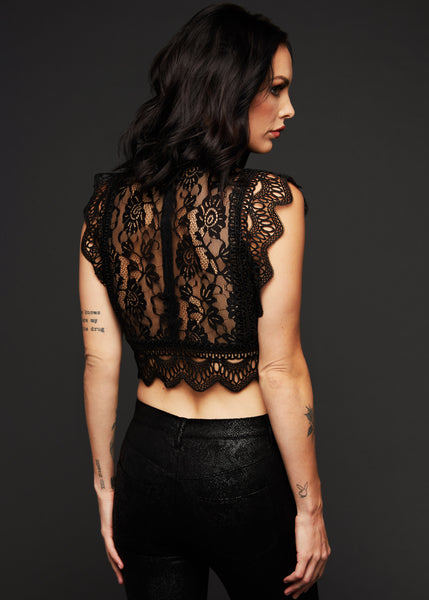 black lace cropped top