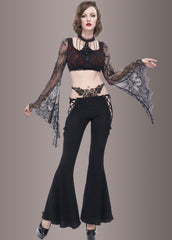 black lace flare pants