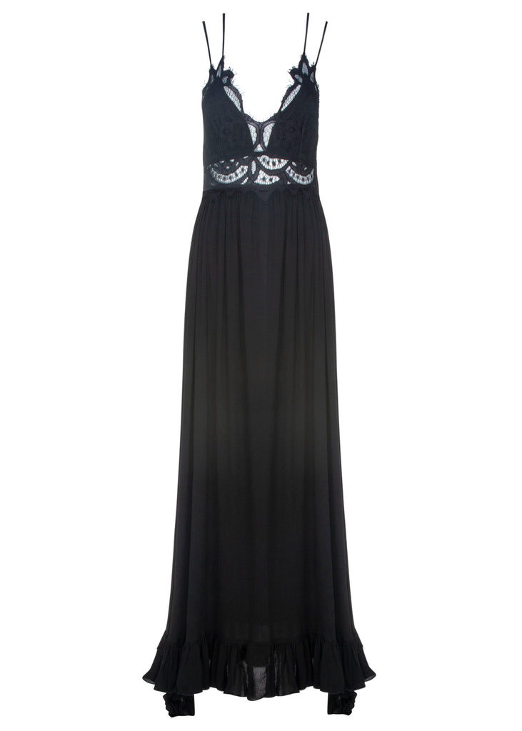 black lace flowy dress V Neck Black Lace Long Prom Dresses with High Slit, Black Lace Formal Graduation Evening Dresses SP2385