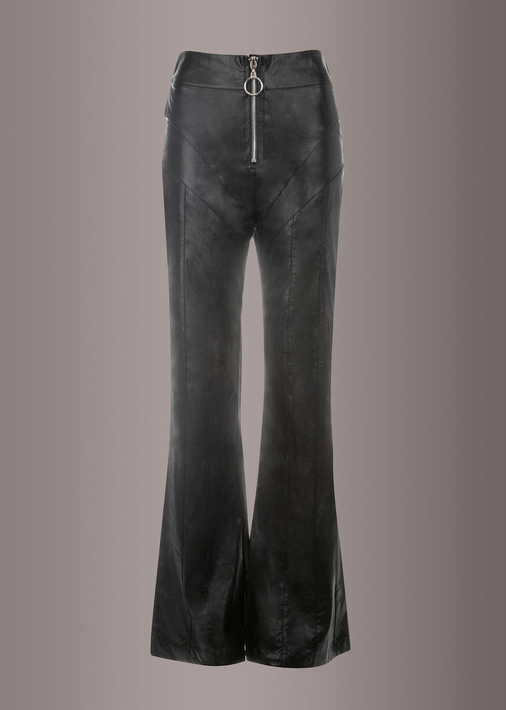 Raise Hell Black Faux Leather Flared Bell Bottom Pants