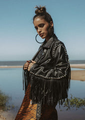 black leather fringe jacket