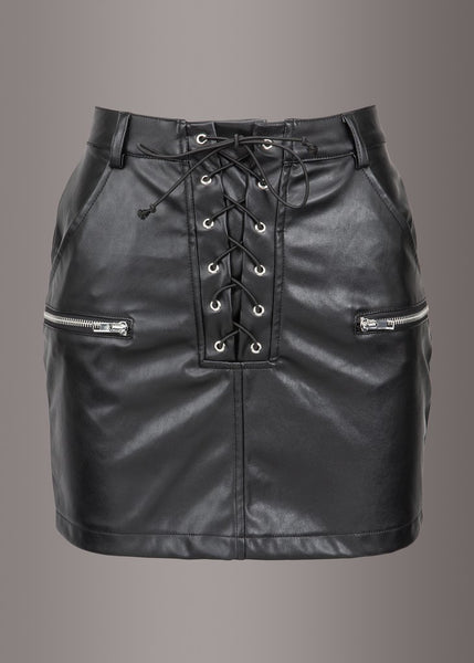 black leather mini skirt