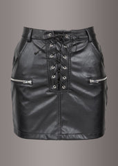 black leather mini skirt