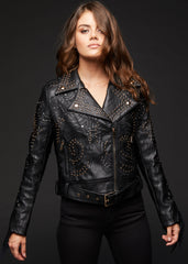 moto jacket with studs and fringe