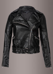 black faux leather moto jacket
