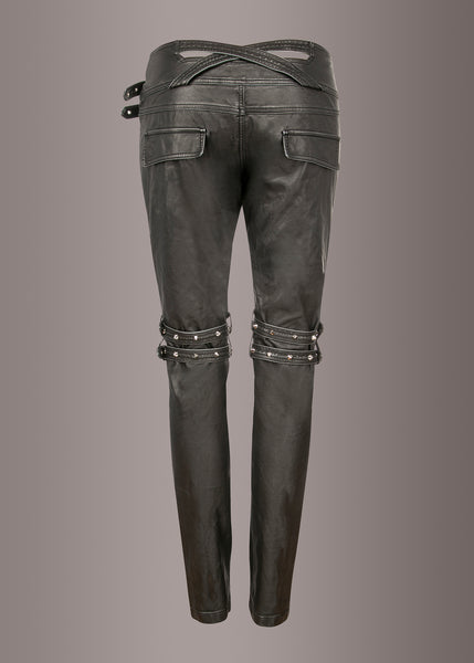 black leather biker pants with studs