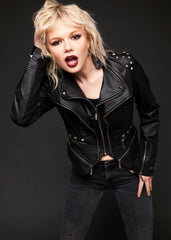 black moto jacket with studs