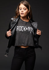 black cropped rock n roll tee