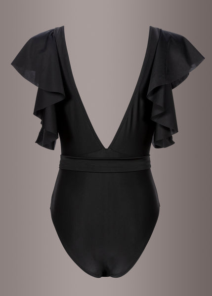 black ruffle swimsuit