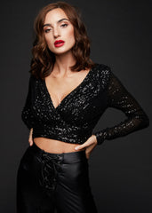 longsleeve black sequin crop top