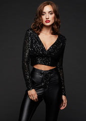 black sequin crop top