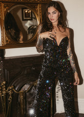 Sleeveless Sequin Jumpsuit With Wide Leg Pants
