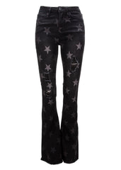 black star ripped flared jeans