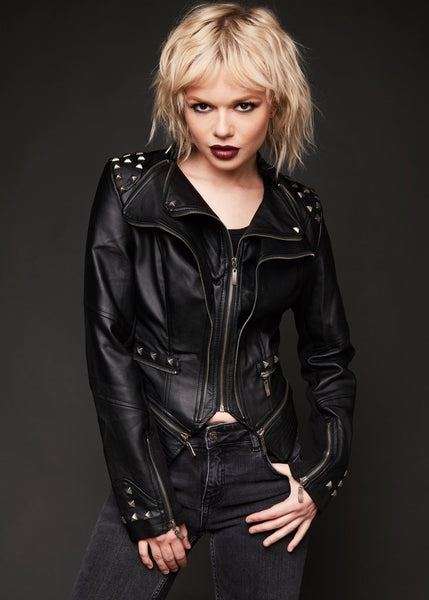 black studded faux leather jacket