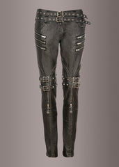 black leather stage wear pants with studs