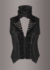 studded black leather vest