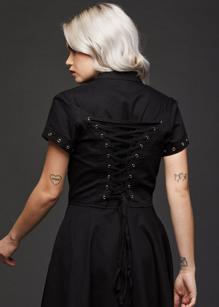 Black Gothic Dress | Studded Goth Dress | Corset Dress | Emo Dress US 16 / Black Black Gothic Dress | Studded Goth Dress | Corset Dress | Emo Dress US 16 / Black