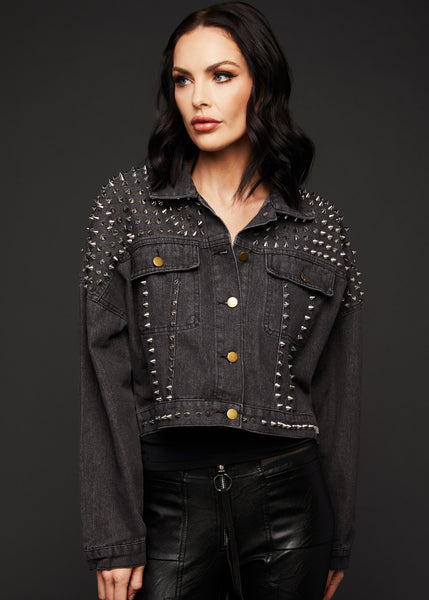 cropped denim jacket with studs