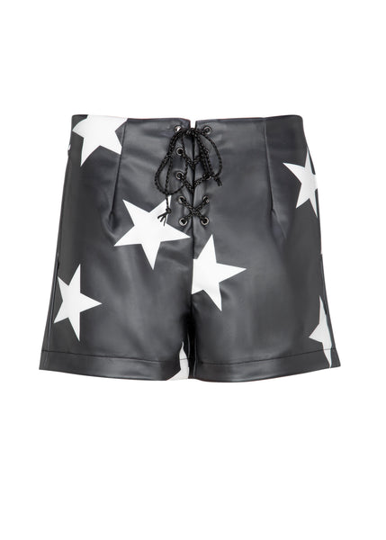 High Waisted Faux Leather Shorts with Star Design