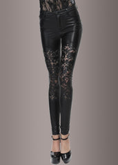 lace faux leather legging