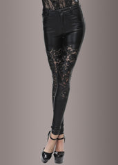 lace faux leather pants