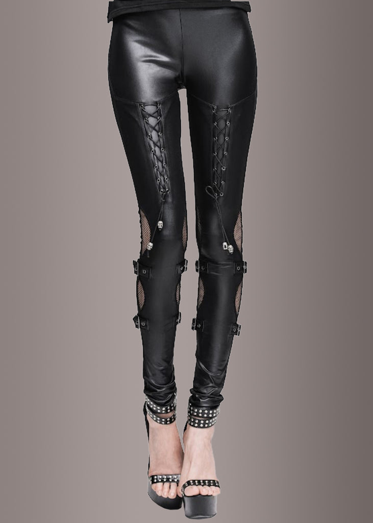Faux Leather Lace Up Pants with Buckles | Lace Up Leather Leggings ...