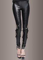 Faux Leather Lace Up Pants with Buckles