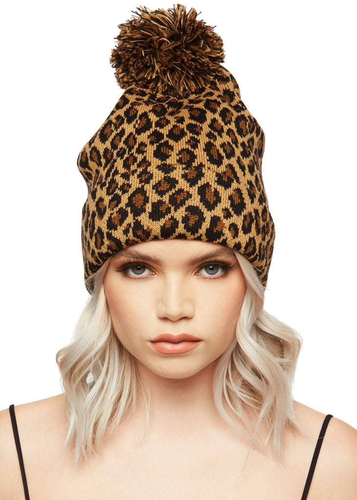 Leopard print wool beanie