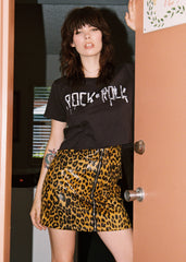 leopard print leather skirt