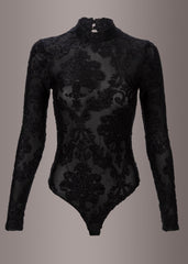 mesh velvet brocade bodysuit