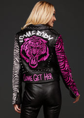 moto jacket with patches